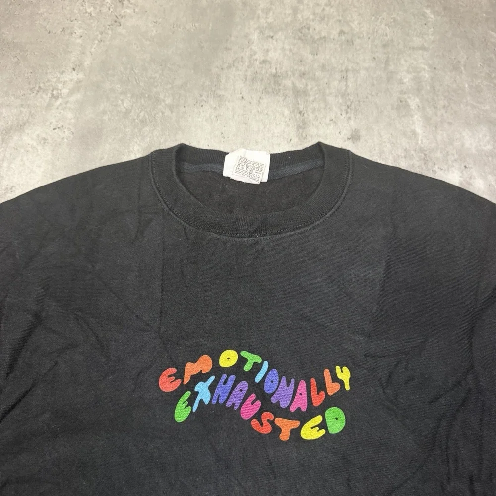 Champion Reverse Weave Sweatshirt Mens M Black Crewneck Emotionally Exausted
